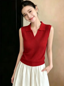 V.C.I | Red Sleeveless Polo Neck Slimming Tank Top