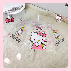 Transparent Long Handle Hellokitty Rain Umbrella Cartoon Cute Girls High Aesthetic Value Students Children Female Students Umbrella
