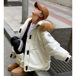 Winter Thickened down Cotton Jacket Womens Parka Coat with Large Fur Collar Commute Style Korean Version Loose Fit Coat