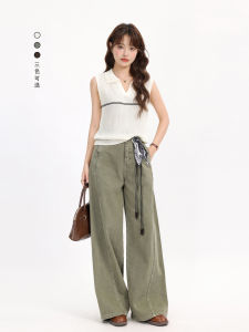 American Style Retro High Street Military Green Korean Version High Waist Jeans Autumn 2025 New Draping Slim Wide Leg Pants