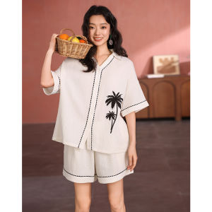 Summer Cotton Double Gauze Light Loose Womens Sleepwear White