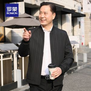 ROMON | Loose Mens Baseball Collar Jacket Casual Windproof Spring Autumn New Style Business Dad Clothes Polyester Fiber Long Sleeve