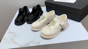 Kids leather shoes with thick soles for kids girls Black Leather Round Toe Shoes School Doll Shoes