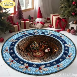 VIKAMA Christmas Round Rug 3D Zipper Reindeer Pattern Rug Soft Non Slip Living Room Rug Washable Festive Christmas Home Decor