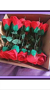 PAKET 10 TANGKAI BUKET BUNGA MAWAR MERAH UK 15 CM FLANEL BUCKET ROSE PALSU TERMURAH