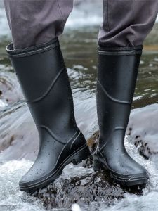 Mens Long Tube Fleece Lined Safety Boots Autumn Winter Rain Shoes High Tubular Waterproof Non Slip Boots Adult Rubber Shoes