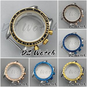 39.8mm VK63 Watch Case Gold/Rose Gold/Blue Domed Mineral Glass For VK63 VK63A Movement Mens Quartz Watch Box Accessories Parts