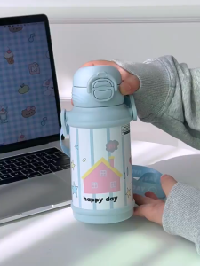 Tumbler Kids 500ml 304 Stainless Steel Cartoon Kids Thermos Water Bottle Straw Termos Botol Air Budak Sekolah ZS5035