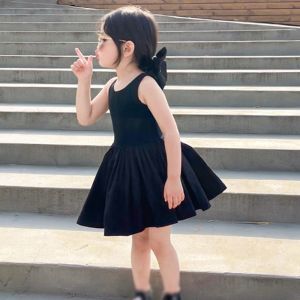 1-8Years Girls Korean Version Dresses Sweet Cool Cross Open Back Slim A-Line Dress