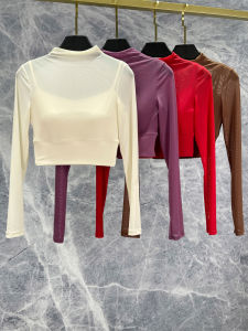 เสื้อยืดโยคะแขนยาวรัดรูปเซ็กซี่แบบสวมใส่สบายสำหรับผู้หญิง ผ้าไนลอนระบายอากาศได้ดี ดูดซับเหงื่อแห้งเร็ว