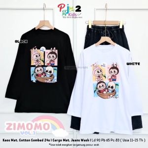 COD Setelan Atasan Kaos Combed Dan Celana Panjang Cargo Jeans Anak Perempuan 11-15T Zimomoo Cargo