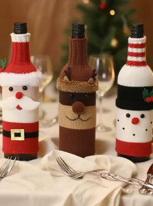 Add Festive Cheer to Your Home! Knitted Wine Bottle Covers – Santa Snowman & Reindeer | Ideal for Family Gatherings