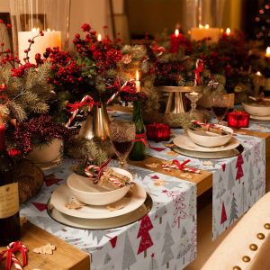 VIKAMA Merry Christmas Halloween Fun Table Runner Red Snowflake Washable Dinner Birthday Holiday Decoration Home Decoration