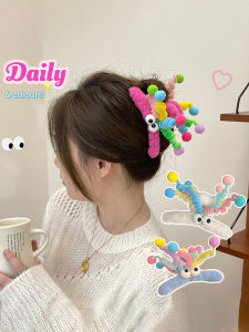 คลิปหนีบผมหัวปลาฉลามสีรุ้งขนสัตว์นุ่ม คลิปหนีบผมสีลูกกวาด ทรงหัวใจ ทรงลูกปัด เครื่องประดับผมสุดเก๋สำหรับฤดูใบไม้ร่วงและฤดูหนาว