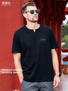 Enjeolon | Lightweight Breathable Linen Cotton V-Neck Short Sleeve T-Shirt