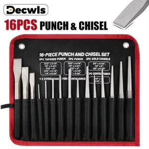 16 PCS Punch and Chisel Kit High Quality CR-V Chisel Bits Household Wood/Metal Cutting Tools for Woodworking/Metal Machining