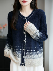 เสื้อคาร์ดิแกนถักผ้าขนสัตว์แบบยาวคลุมไหล่สไตล์ฝรั่งเศสสำหรับผู้หญิง ทรงหลวม ปกติ แขนยาว ปกคอกลม ปกติ ฤดูใบไม้ร่วง 2025