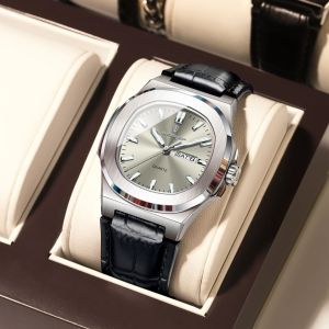 POEDAGAR Genuine Mens Watch Leather Strap Luminous Calendar 100% Waterproof Quartz Watch 853