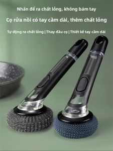 MONLEYTA | Bàn chải rửa nồi dài tay cầm bằng thép không gỉ cấp thực phẩm của Đức không rụng sợi dùng trong nhà bếp