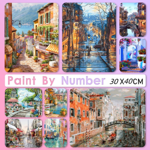 DUOCOO✅BEST✅30*40CM ภาพวาดสีน้ำมันดิจิตอล DIY ตกแต่งบ้านงานศิลปะ ภาพวาดสีน้ํามันโดยตัวเลขภูมิทัศน์โดยตัวเลขสีอะคริลิค Handpainted ของขวัญ ทำสมาธิ