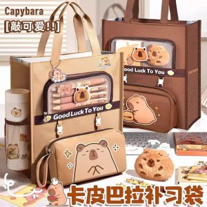 Cartoon Capybara Tuition Bag School Bag Multipurpose Carry Bag Handbag Shoulder Bag with detachable Pen pouch