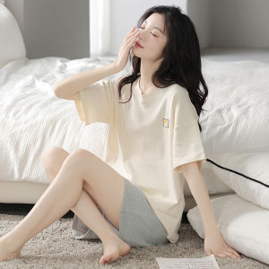 Pure Cotton Womens Summer Sleepwear Thin Short Sleeve Home Clothes Set Sweet Pink Home Clothes Can Be Worn outside