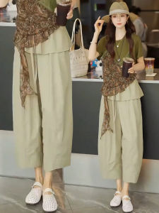 MEITESIJIAONU | Khaki Fake Two-piece Drawstring Balloon Culottes Capri Pants