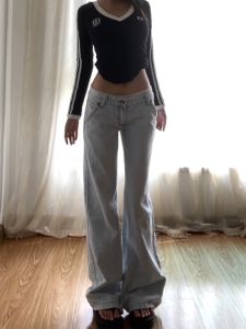 Quần Jeans Denim Ống Thẳng Retro Low Waist Cho Nữ Mùa Hè 2024 Quần Dài Dài Đến Sàn Phong Cách Y2K Mùa Xuân Mùa Hè Mùa Thu Mùa Đông