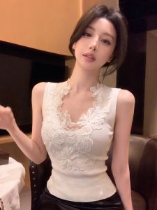GUZILIAN | Áo Thun Dạ Hội Cổ V Không T Tay