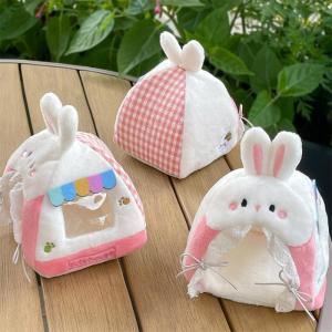 【S】Cute Plush Rabbit Doll Tent Dollhouse Mini Soft Fluffy Plush Tent Decor Micro Scene Layout Ornament Small Pet Soft Plush Nest