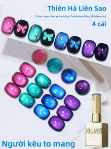 Bộ 4 Sơn Gel Mắt Mèo Nhiều Màu 15ml Màu Hồng Tím Xanh Kèm Cọ Dành Cho Nail Art Mùa Xuân Hè XEIJAYI