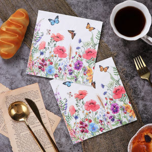 New Modern Simple Style Colorful Floral Printed Napkins Pure Wood Pulp Paper Disposable Tableware for Wedding Party Daily Use Hotel Western Restaurant Coffee Shop