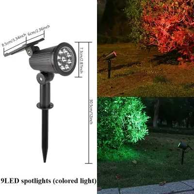 Solar Powered Ground Spotlights 9LED Wall Wash Light IP65 Waterproof Adjustable Brightness Outdoor for Garden Patio Driveway