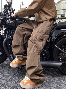 Browny Blade Workwear Pants Mens Casual Loose Wide Leg Cargo Trousers Youthful Style Summer Fashion Brand Wear Resistant