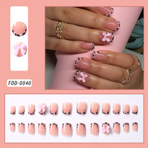 24Pcs French 3D White Bowknot Press On Nails Medium Almond False Nail Tips With Pearl Sweet Summer Wearable Y2K Fake Fingertips
