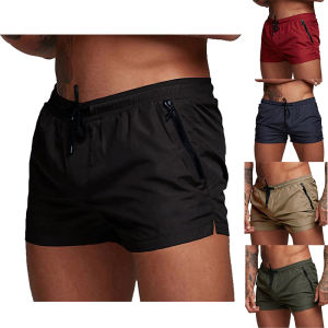 Mens Athletic Short Workout Running Gym Short Side Zipper Double Pocket Drawstring With Mesh Lining Solid Color Quick Dry Short