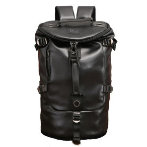 Kapasiti besar Bucket Backpack lelaki PU kulit beg perjalanan Vintage Luggage Rucksack Outdoor Hiking beg galas beg tangan