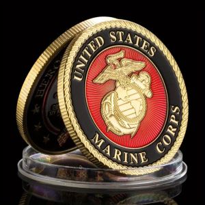 United States Marine Corps Challenge Coin and Heros Valor Prayer for Courage Coin Souvenirs Golden Plated Commemorative Coins