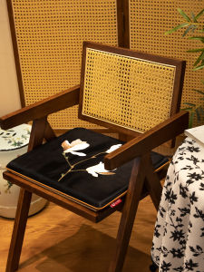 New Chinese Style Velvet Embroidered Tea Chair Pad French Solid Wood Ring Chair Dining Chair Seat Cushion Anti-Slip Chair Mat