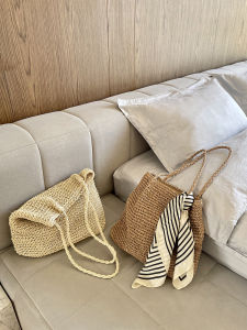 Túi Tote Rộng Dệt Rơm Phong Cách Hàn Quốc Cổ Điển Có Khóa Kéo Túi Đi Biển Đơn Giản Dây Đeo Vai Cho Nữ Túi Đeo Vai Thường Ngày