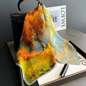 Hangzhou Silk Silk Scarf Womens Green Mulberry Silk Scarf to Give Mom Oil Painting Shawl Size Square Scarf