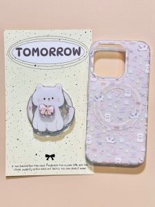 Korean Japanese Style Cherry Cat Magnetic Absorption Phone Case Full Screen Dessert Design Compatible with Apple iPhone Models