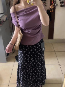 Purple Elegant One-Shoulder Slim Fit Short Sleeve T-Shirt Womens High-End Feeling 2025 New Summer Pure Desire Style Top