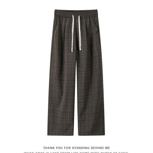 Quần Ống Rộng Kẻ Caro Cổ Điển Mỹ Cạp Cao Mùa Hè Mỏng Cho Nam Quần Dài Thường Ngày Rộng Rãi Thoải Mái