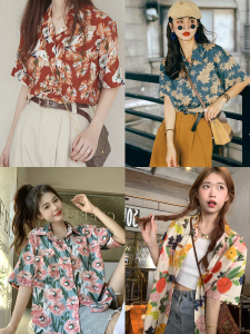 Xiao Wu Jia 2024 New Summer Wei Ji Shi Thai Style Oversized Floral Print Short Sleeve Work Shirt For Women Retro Fashion Versatile