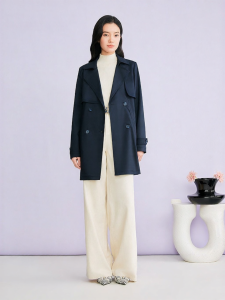 Modal Blend Notched Collar Waist-Fitted Trench Coat