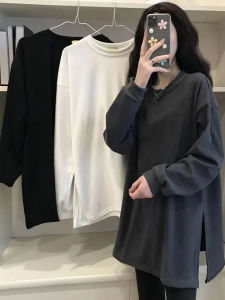 เสื้อยืดโยคะแขนยาวสำหรับผู้หญิง เสื้อคลุมโยคะ ผ้าขนแกะ ทรงหลวม ทรงยาวปานกลาง ปกปิดสะโพก ใส่กับกางเกงโยคะ เสื้อสเวตเตอร์ออกกำลังกาย