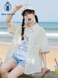 Niffeilu | Cotton Stripe Short Sleeve Shirt for Teen Girls and Middle School Students