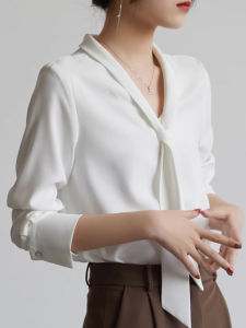 Office Elegant White V-Neck Shirt