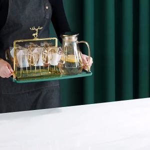 7-piece set of light luxury styiediamond water set for home livingroom with handle glass 280mldrinking cup home tea cup tea sethigh borosilicate glass diamond pothousehold cold water kettle hightemperature resistance GoldKitchenware Silver 玻璃杯套装